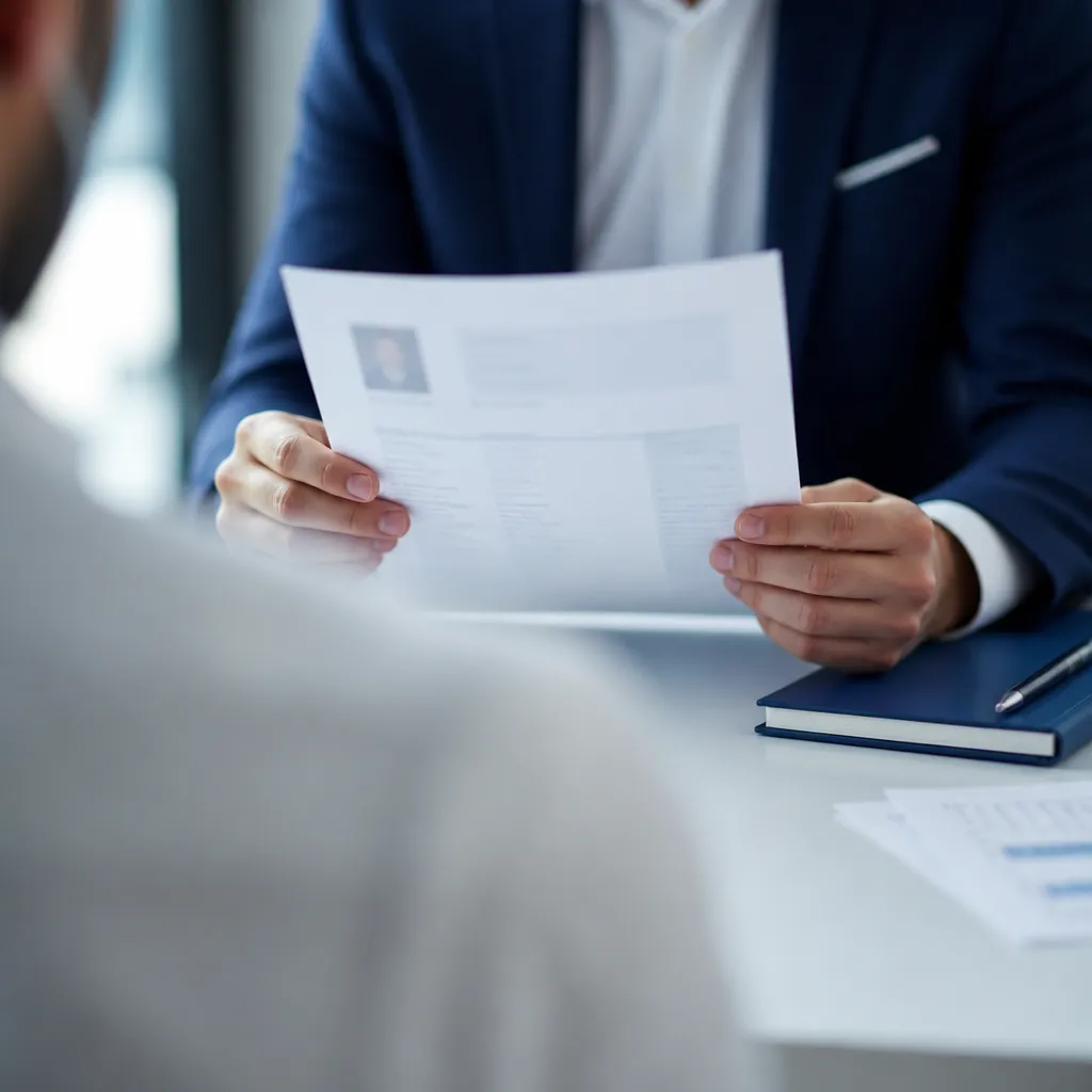 Recruteur tenant un CV papier lors d'un entretien