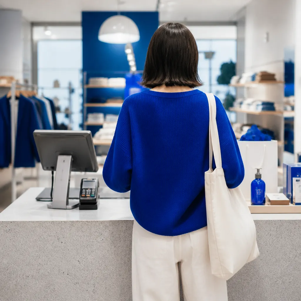 Étudiante en poste de caisse dans un commerce lumineux