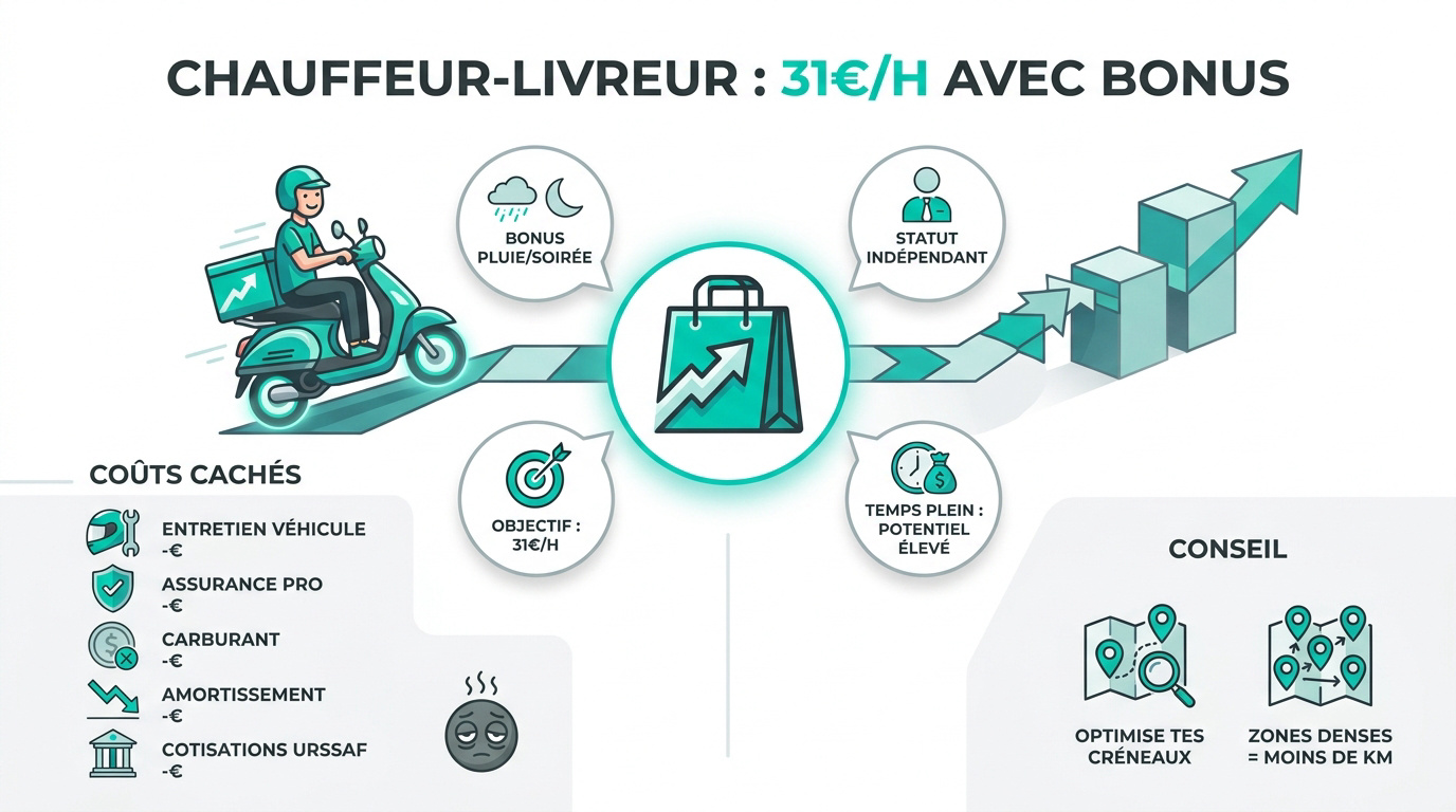 Graphique du potentiel de gain et frais réels d'un livreur