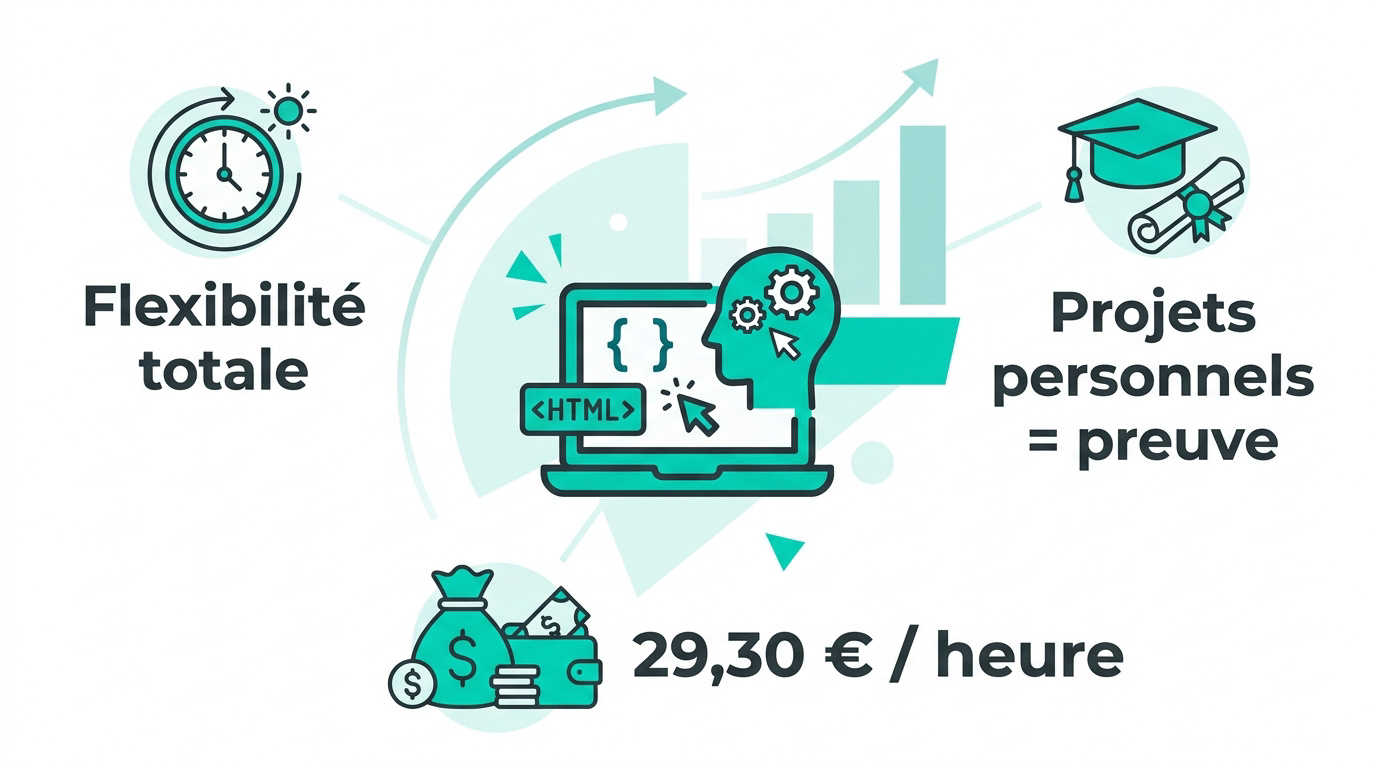 étudiant développeur web travaillant sur son ordinateur portable avec flexibilité