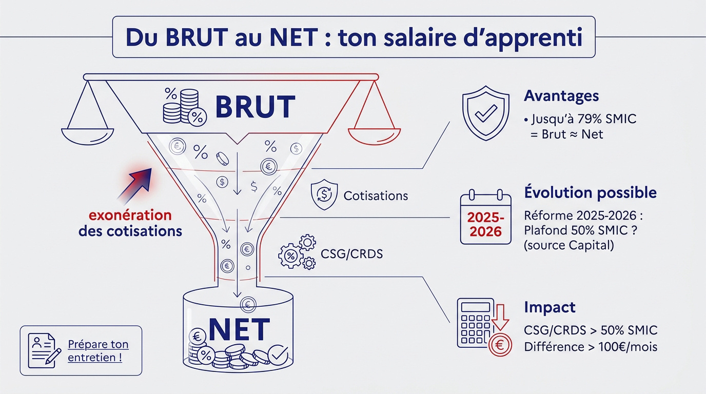 Explication du passage du salaire brut au net pour un apprenti