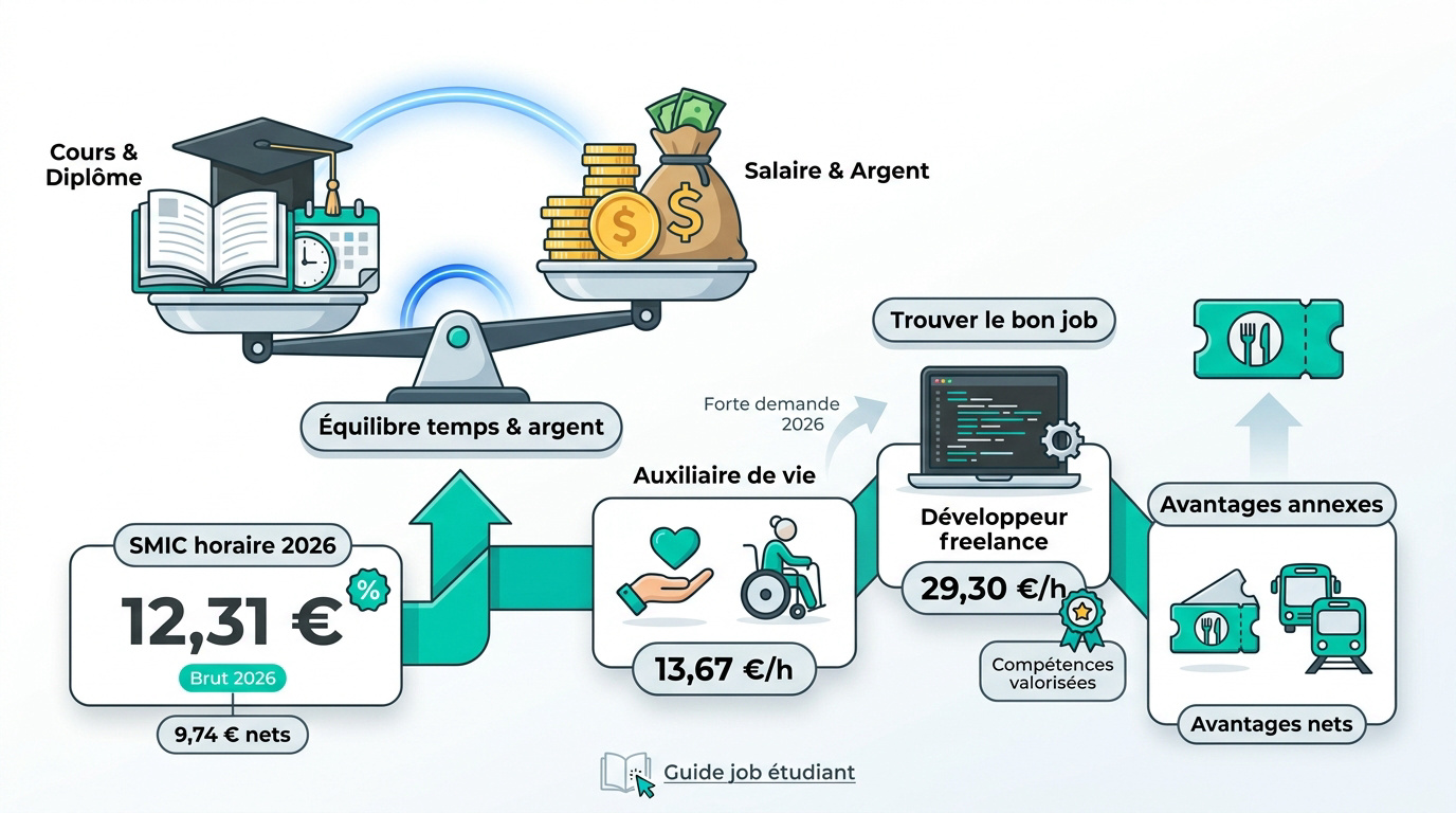 Étudiante organisant son emploi du temps entre révisions et travail rémunéré