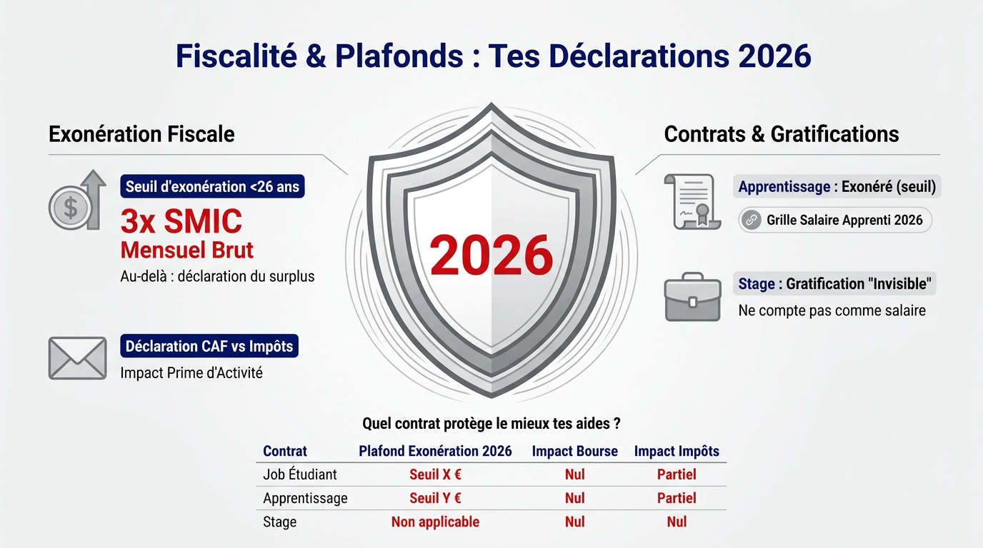 Tableau récapitulatif des seuils d'exonération fiscale 2026 pour étudiants et apprentis