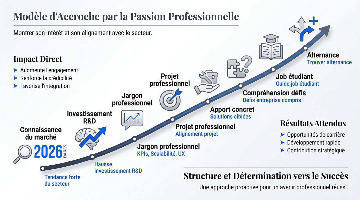 Exemple concret de phrase d'accroche de lettre de motivation centrée sur la passion et l'intérêt pour le secteur d'activité