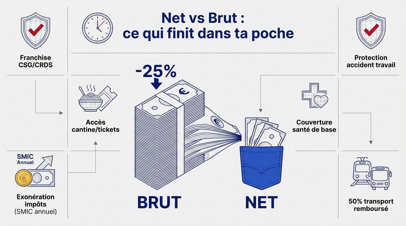 Comparaison entre le montant brut et net de la gratification de stage