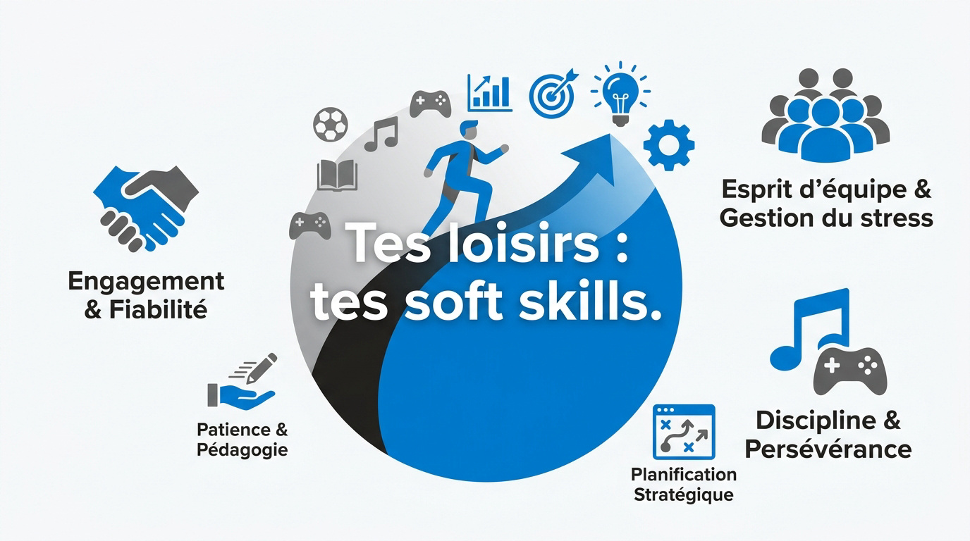 Schéma expliquant comment transformer ses passions en compétences professionnelles sur un CV